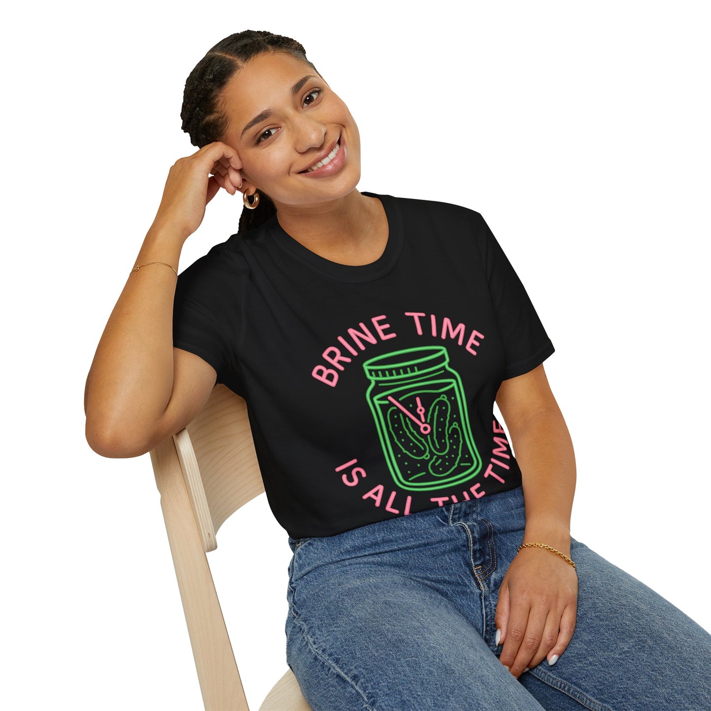 Brine Time Is All the Time – Retro Neon Pickle Jar T-Shirt