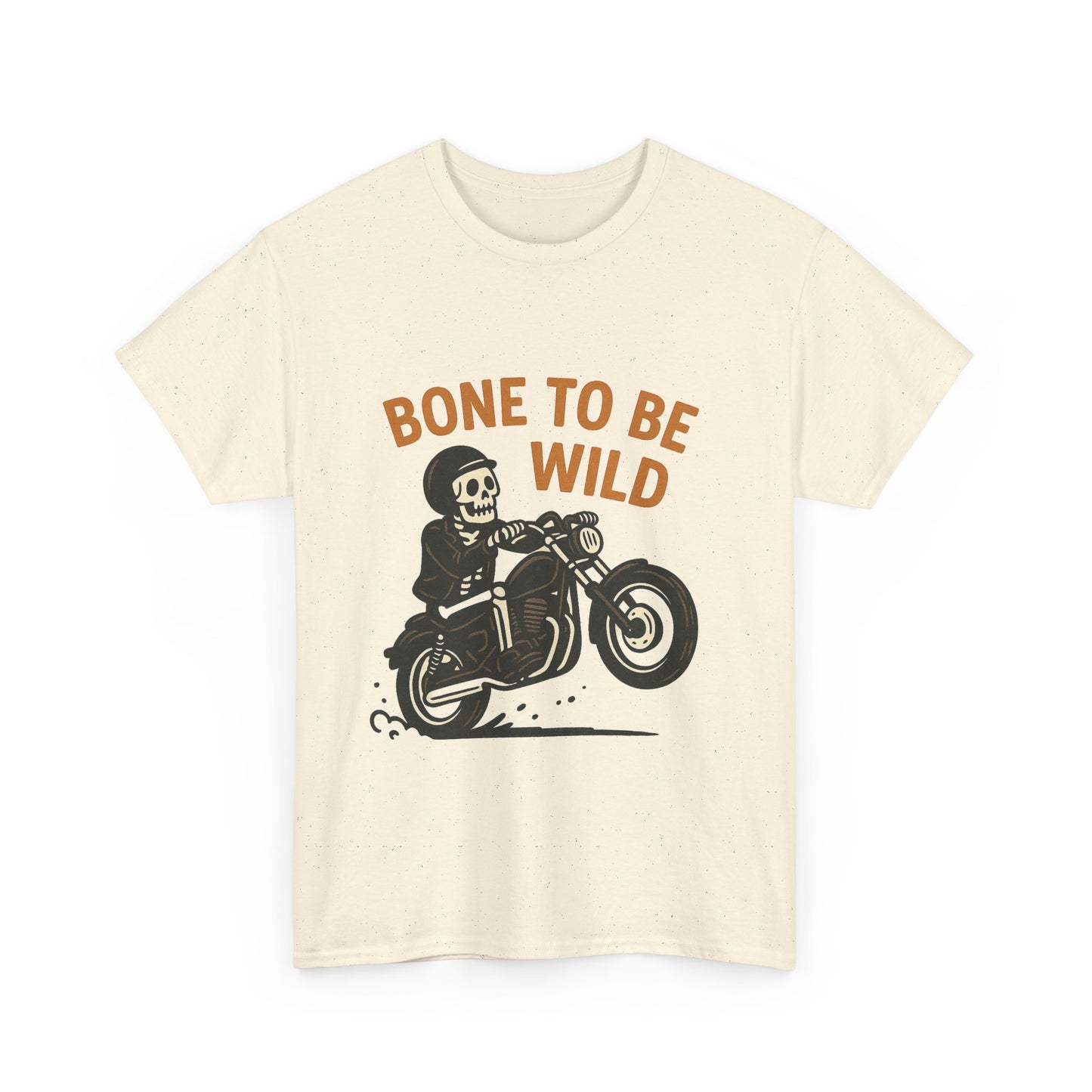 Motorcycle Tee, Bone to Be Wild Halloween Cool Bike Vibe Unisex Heavy Cotton