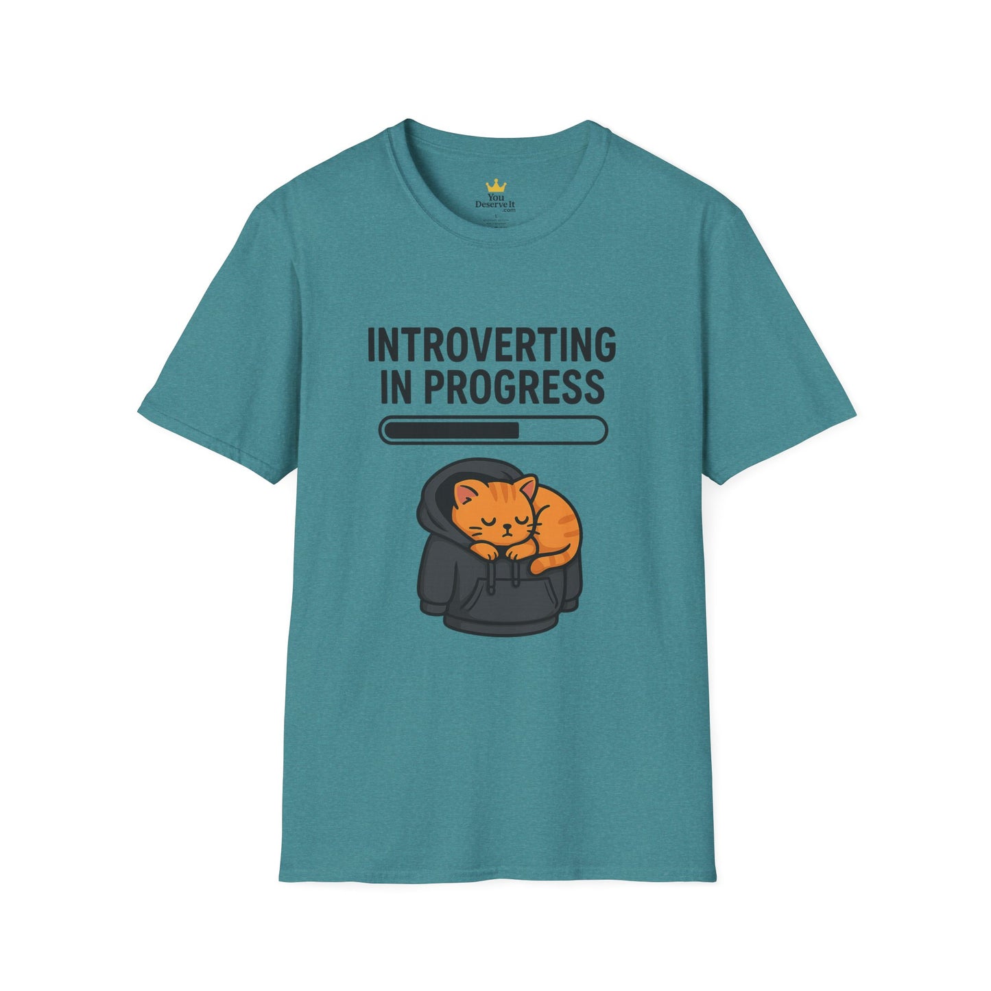 Introverting in Progress T-Shirt | Cute Cat Hoodie Tee for Proud Introverts