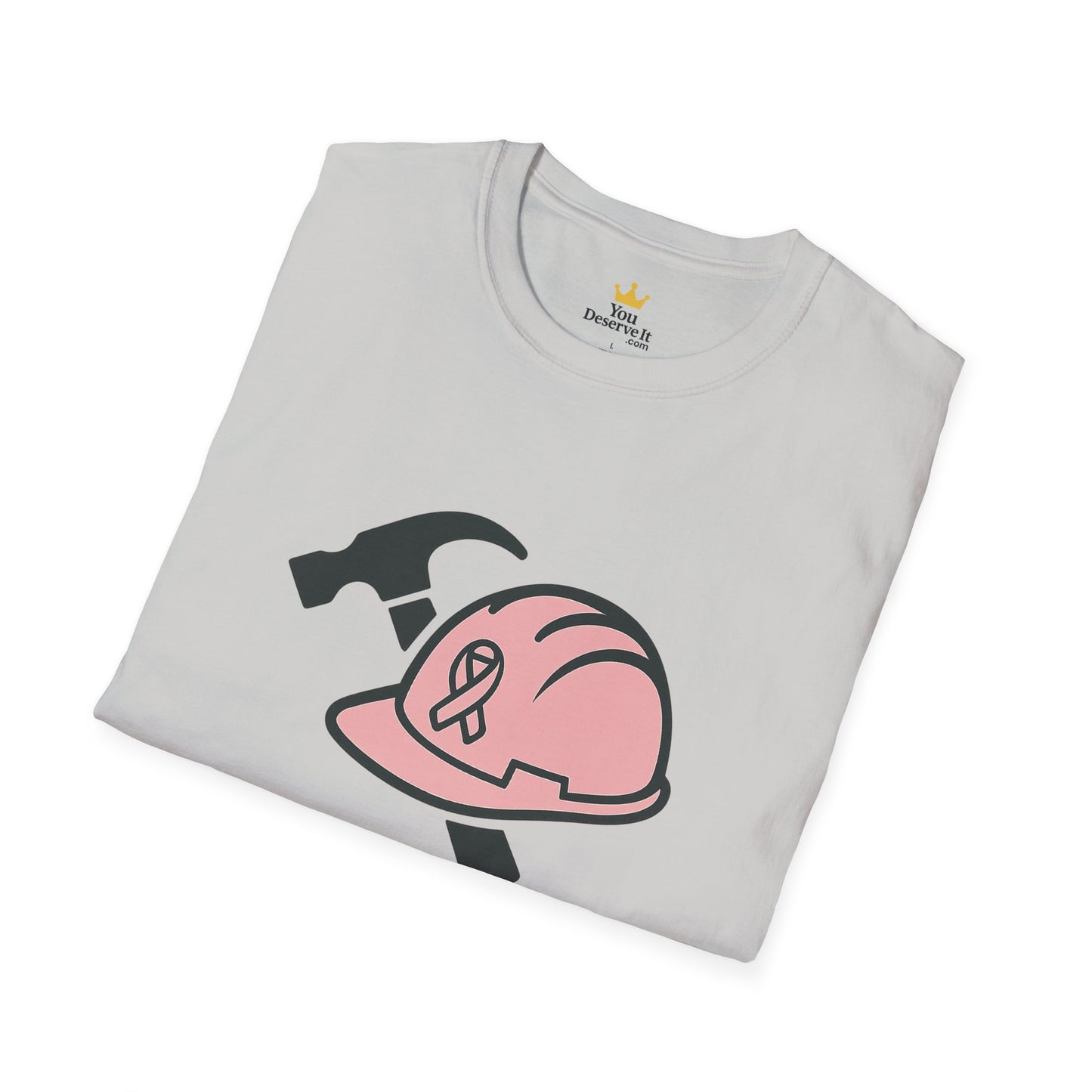 She Builds. She Battles. | Pink Ribbon Hard Hat Tee