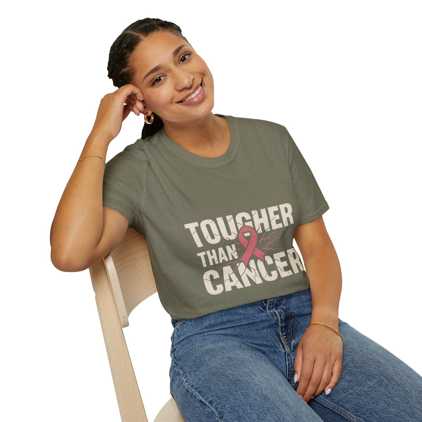 Tougher Than Cancer Shirt | Gritty Breast Cancer Awareness Tee with Cracked Ribbon Graphic