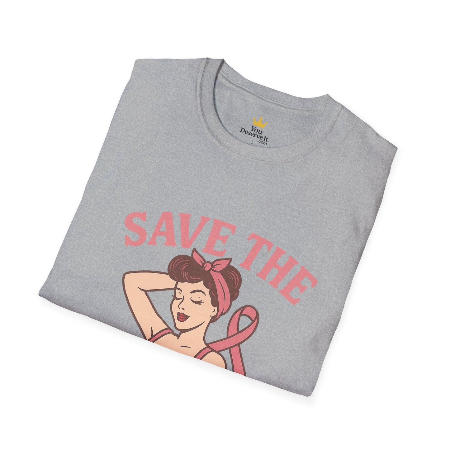 Save the Tatas Shirt | Retro Pin-Up Breast Cancer Awareness Tee with Pink Ribbon