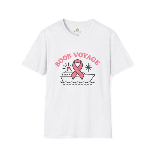 Boob Voyage T-Shirt | Funny Mastectomy Support Tee with Pink Ribbon and Cruise Ship