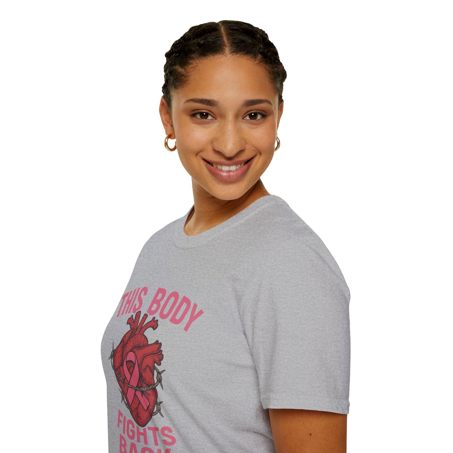 This Body Fights Back Shirt | Bold Breast Cancer Awareness Tee with Heart & Barbed Wire Design