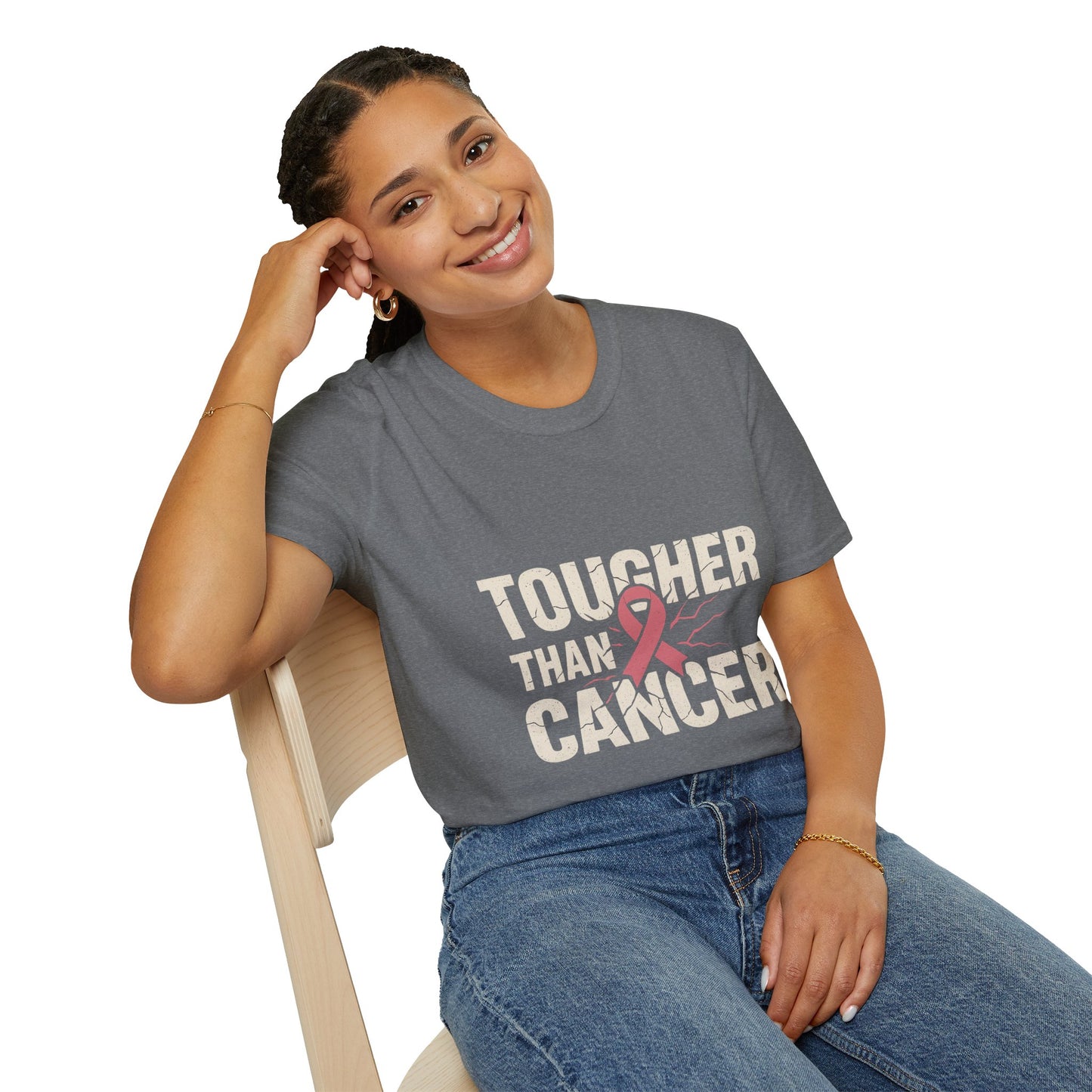 Tougher Than Cancer Shirt | Gritty Breast Cancer Awareness Tee with Cracked Ribbon Graphic
