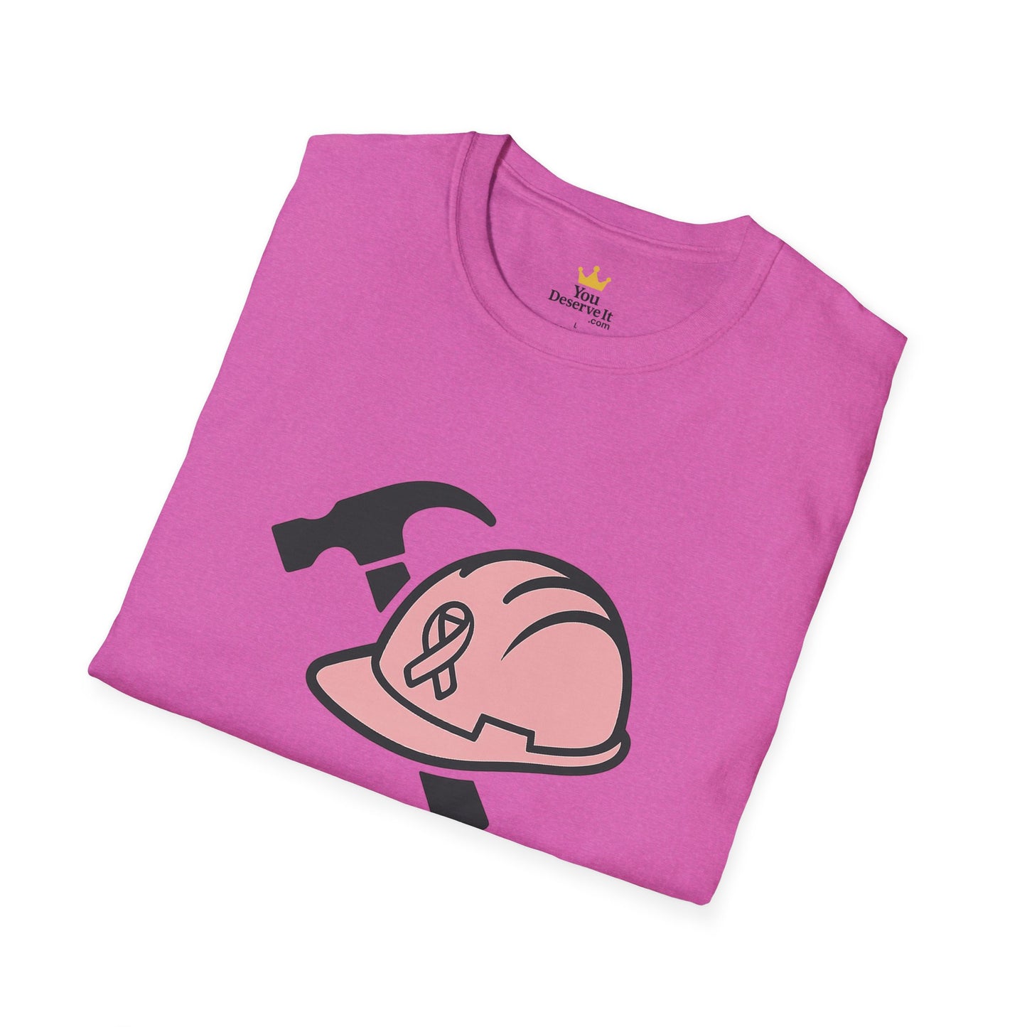 She Builds. She Battles. | Pink Ribbon Hard Hat Tee