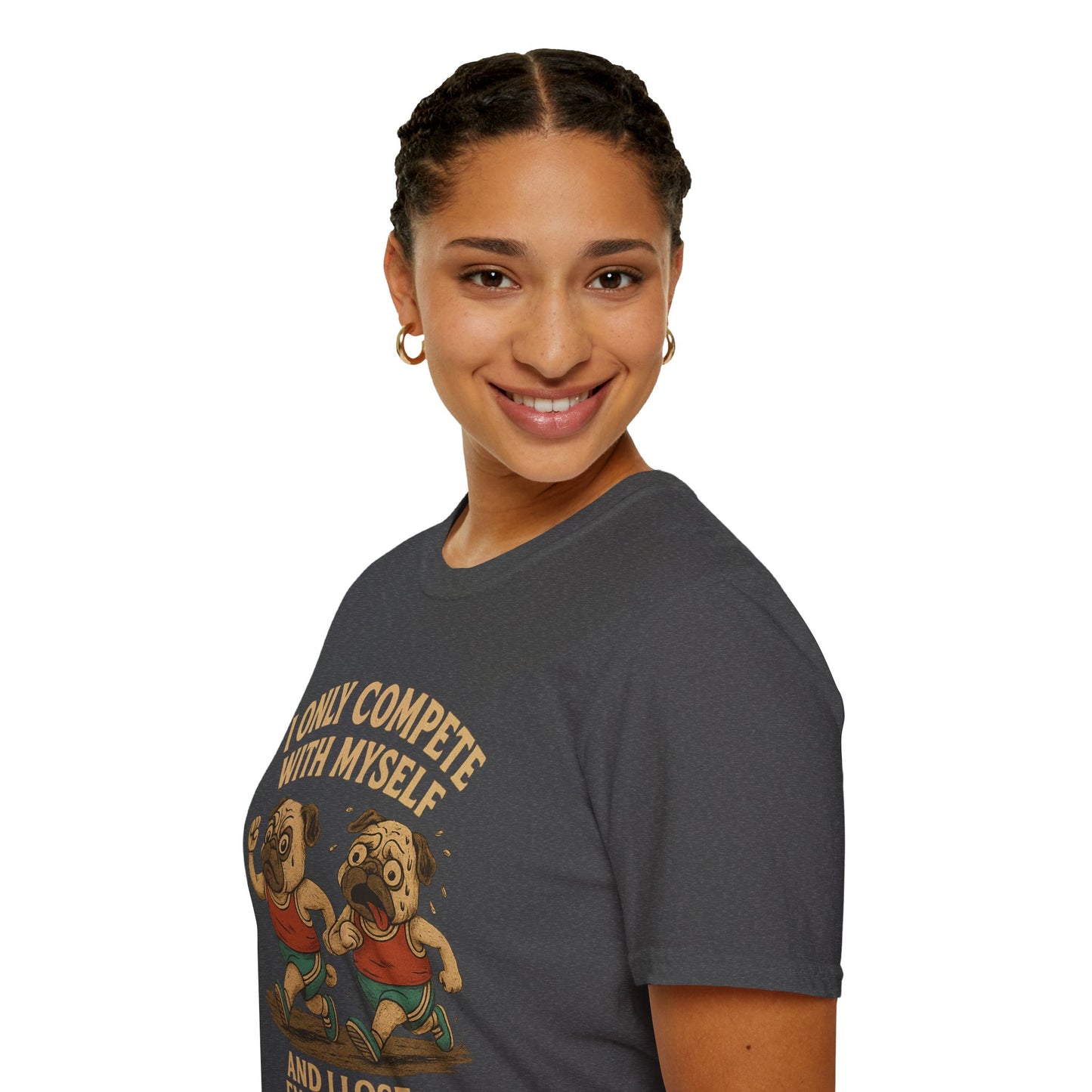 Funny Pug T-Shirt – “I Only Compete With Myself And I Lose Every Time” | Vintage Style Graphic Tee
