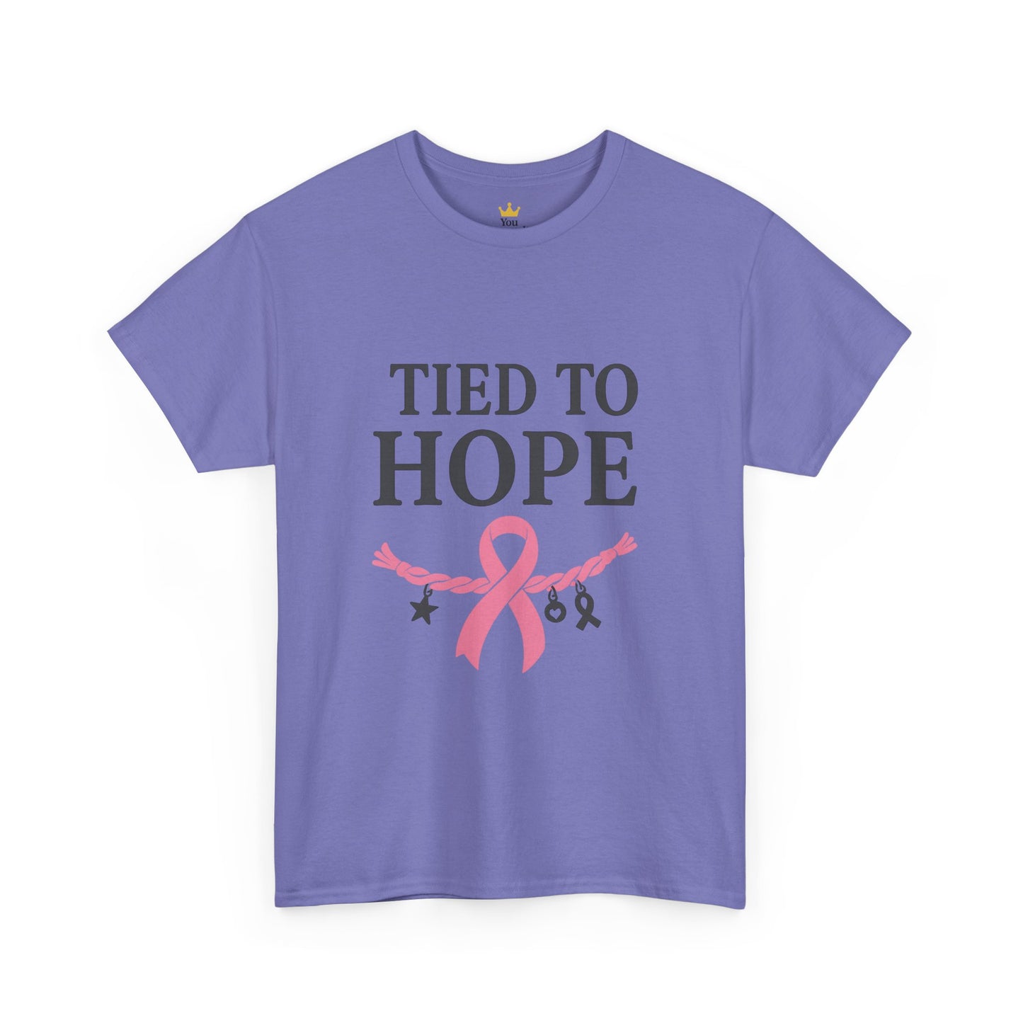Tied to Hope Shirt | Breast Cancer Awareness Tee with Ribbon and Charms | Support & Survivor T-Shirt