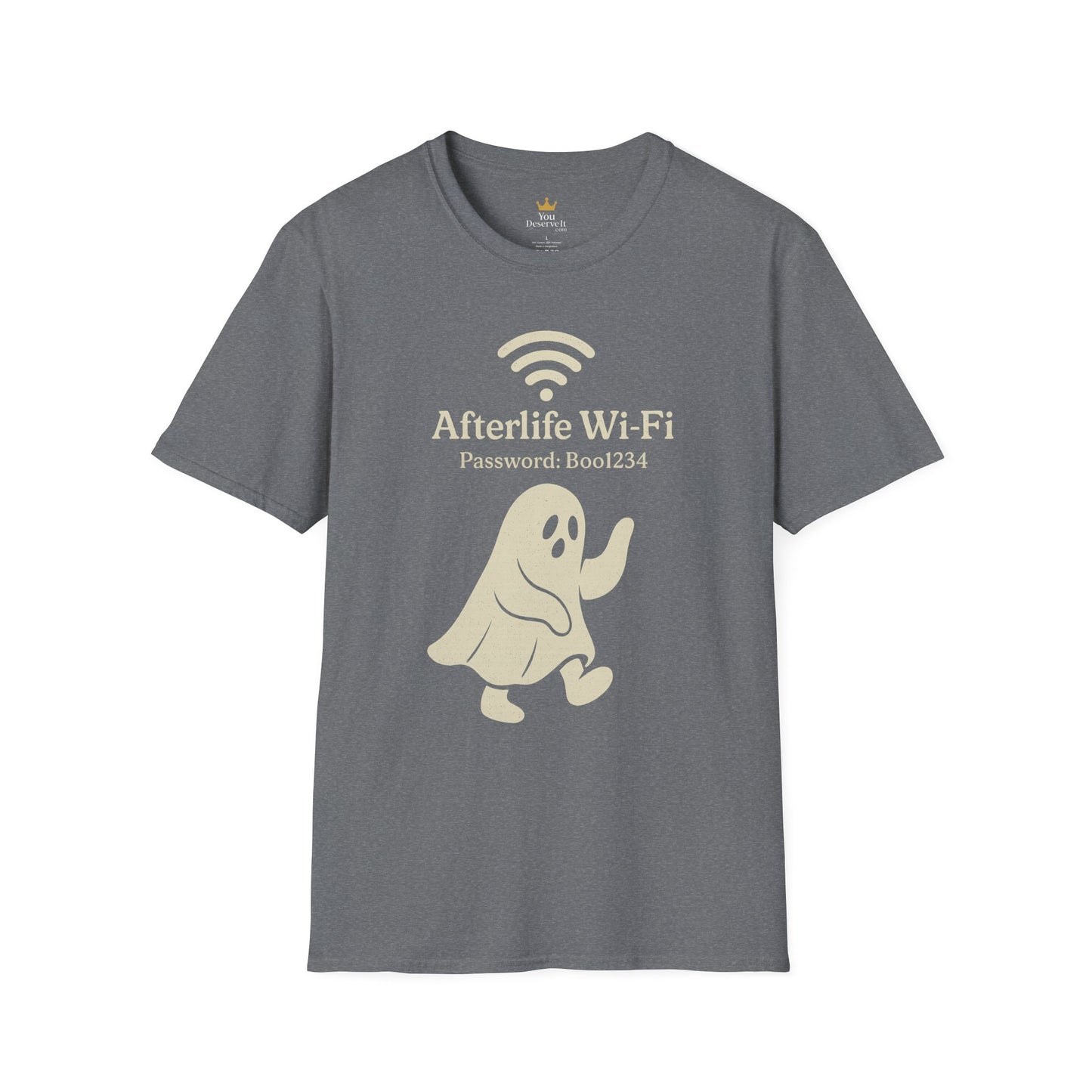 Afterlife Wi-Fi Ghost Tee | Funny Halloween Shirt with "Boo1234" Password