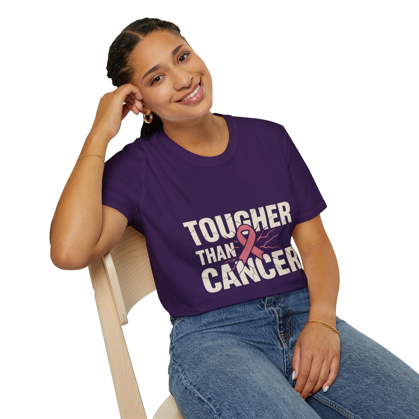 Tougher Than Cancer Shirt | Gritty Breast Cancer Awareness Tee with Cracked Ribbon Graphic