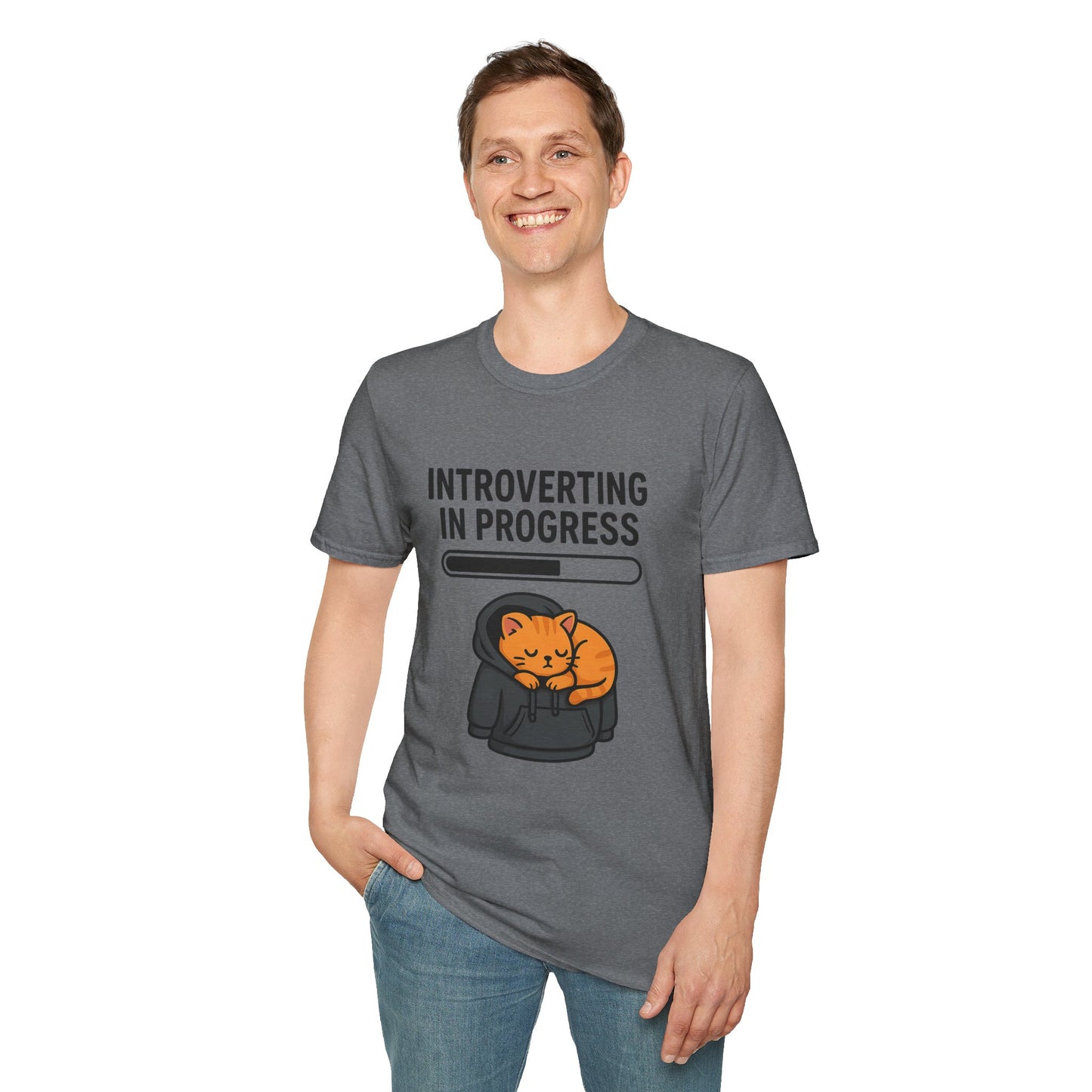 Introverting in Progress T-Shirt | Cute Cat Hoodie Tee for Proud Introverts
