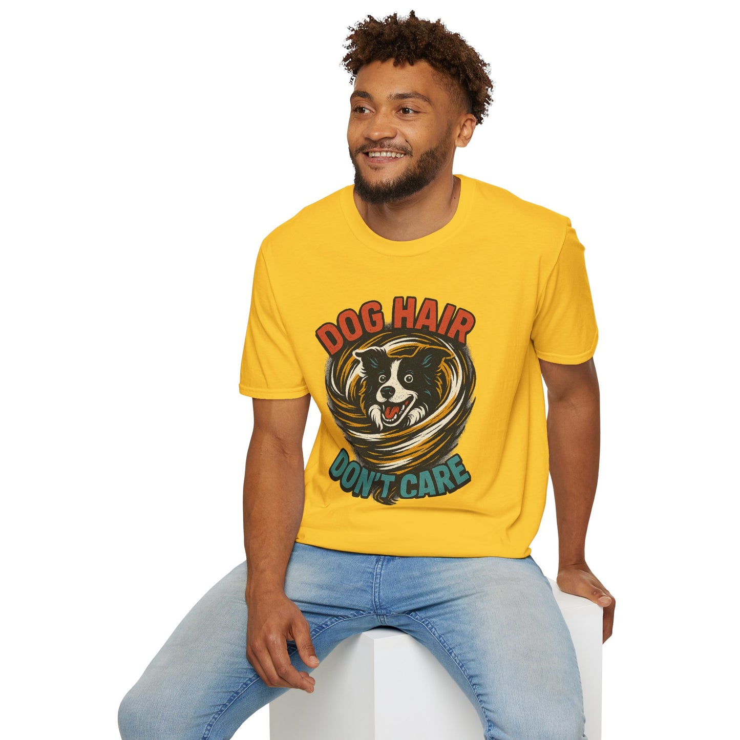 Dog Hair Don't Care Border Collie Retro Tee | Funny Spray-Paint Style T-Shirt for Pet Lovers, Gift for Pet Owners, Casual Unisex Shirt, Dog Lover Gift, Animal Theme Apparel