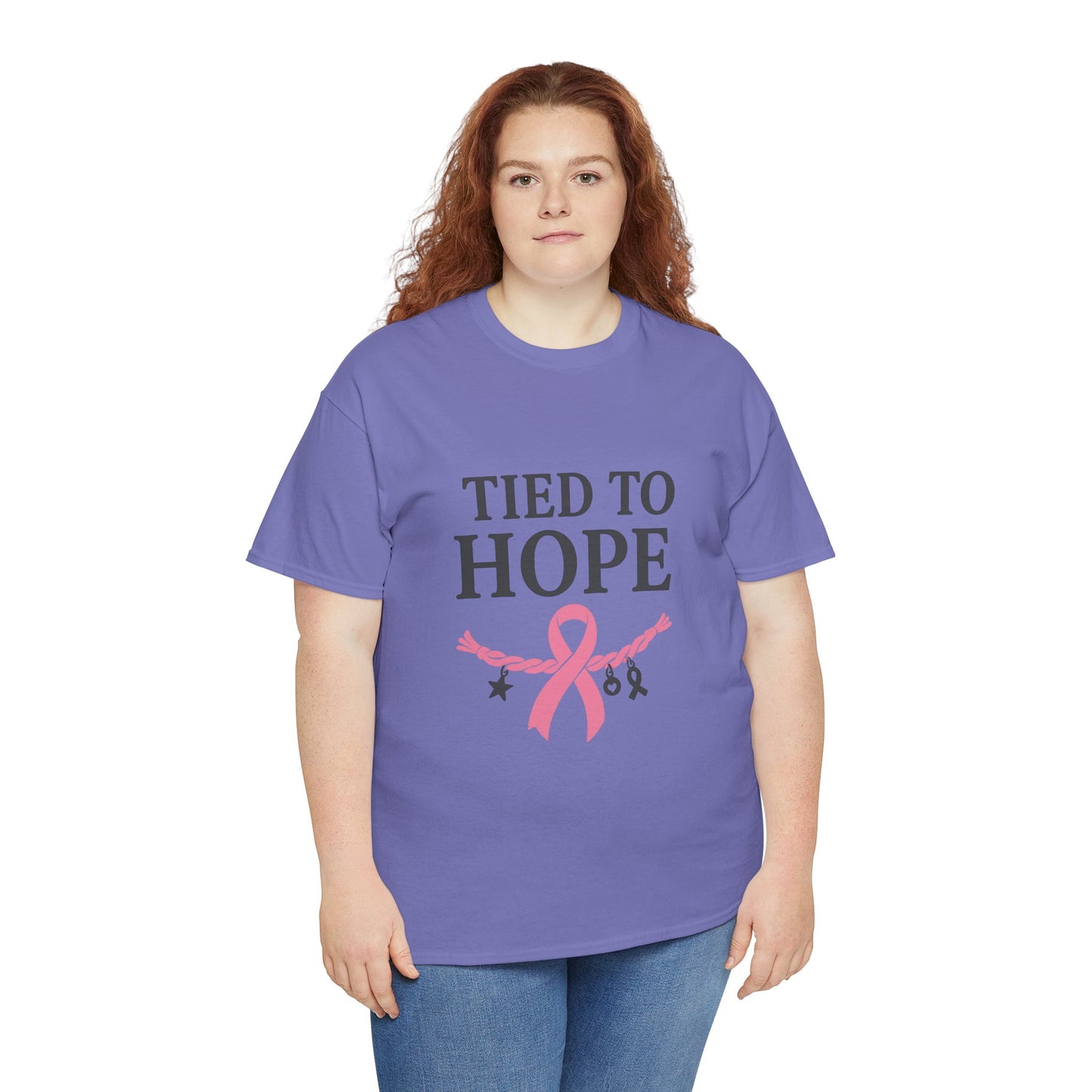 Tied to Hope Shirt | Breast Cancer Awareness Tee with Ribbon and Charms | Support & Survivor T-Shirt
