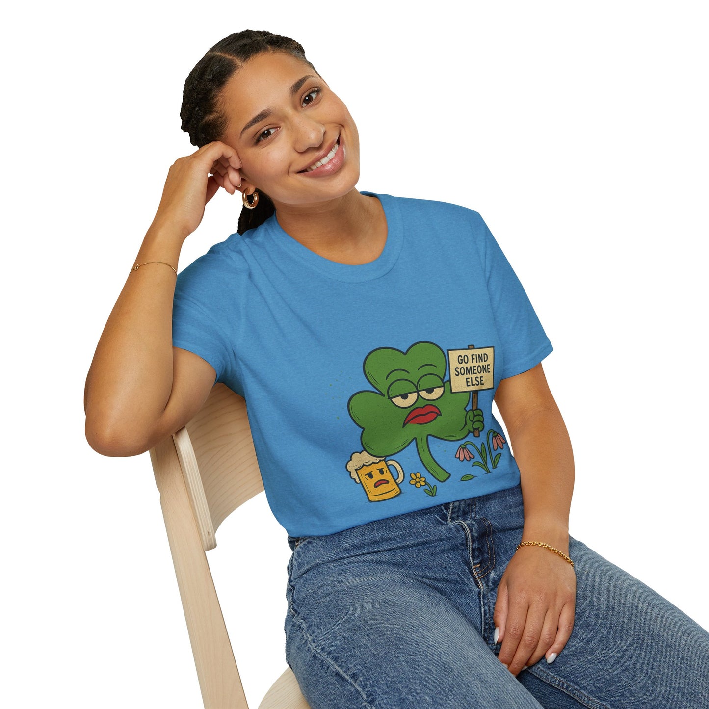 Go Find Someone Else | Sarcastic Clover T-Shirt | Funny St. Patrick's Day Shirt with Attitude, Moody Shamrock Tee, Anti-Social Irish Humor