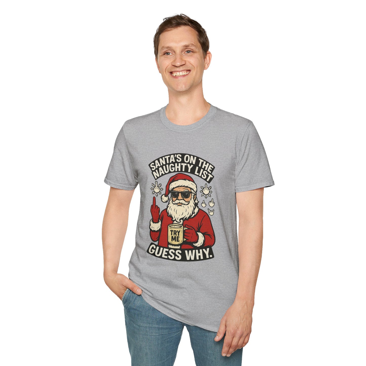 Naughty Santa T-Shirt | Funny Christmas Tee with Attitude and Middle Finger Humor