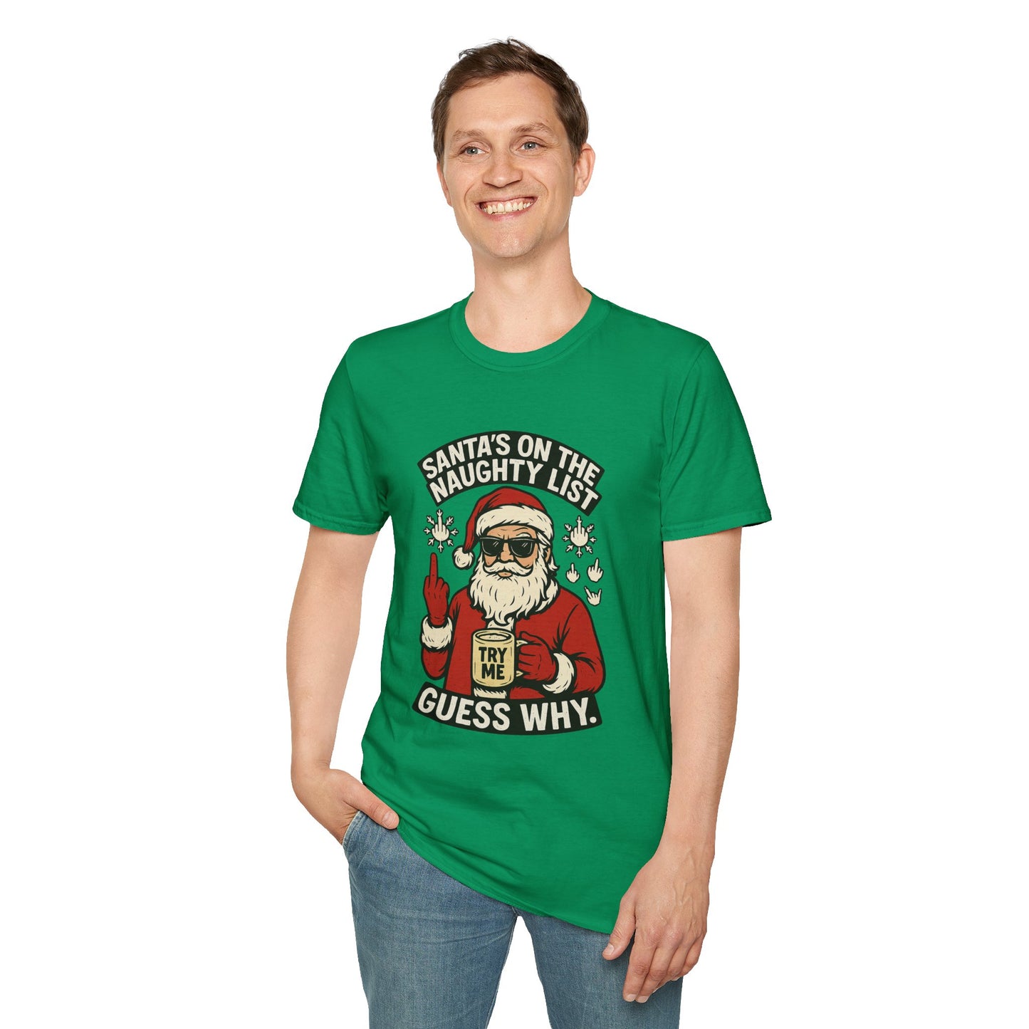 Naughty Santa T-Shirt | Funny Christmas Tee with Attitude and Middle Finger Humor
