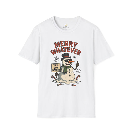 Merry Whatever Funny Snowman Shirt | Sarcastic Holiday Mood Tee | Melting Christmas Anti-Spirit Graphic T-Shirt