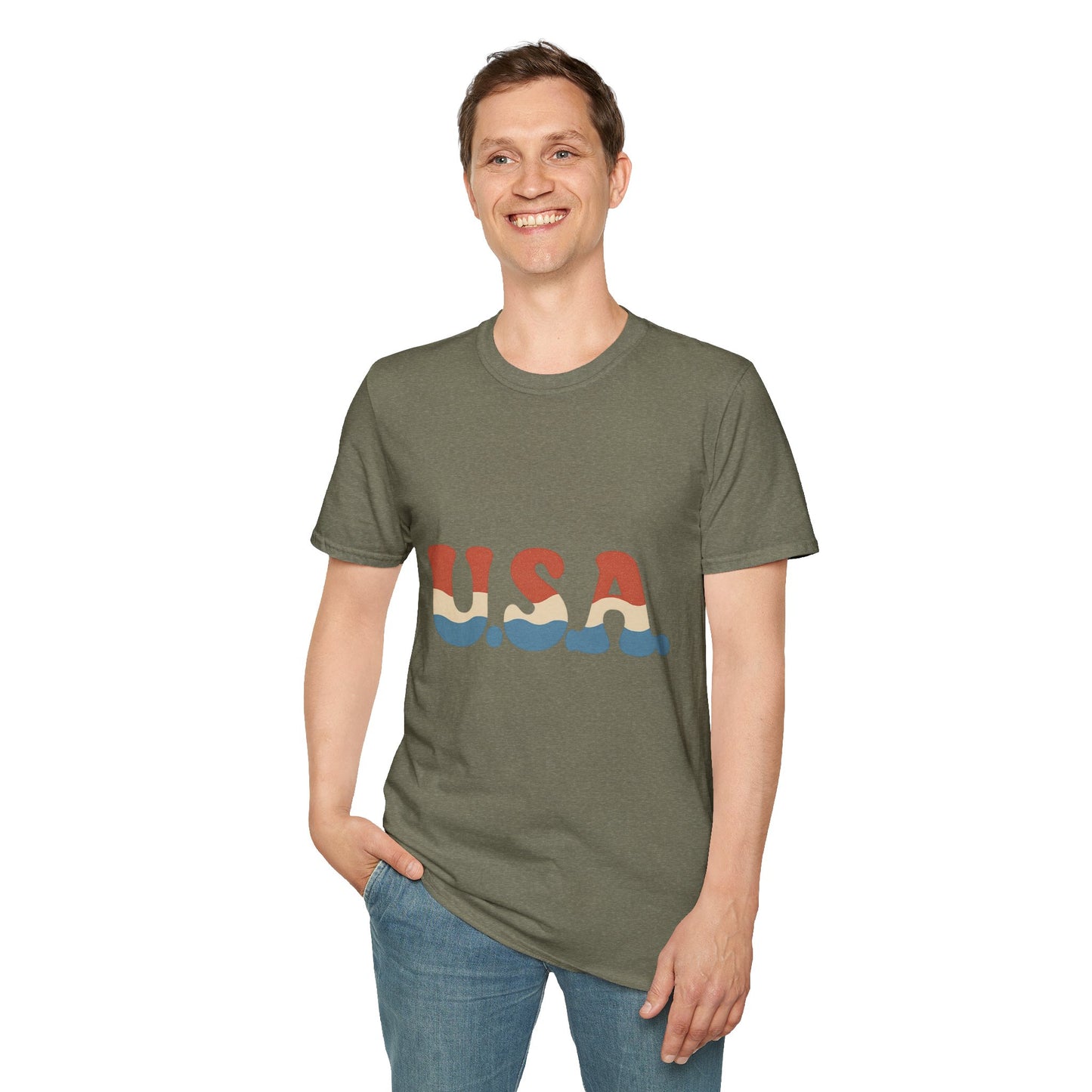 Retro USA T-Shirt | Wavy Red White & Blue 70s Style