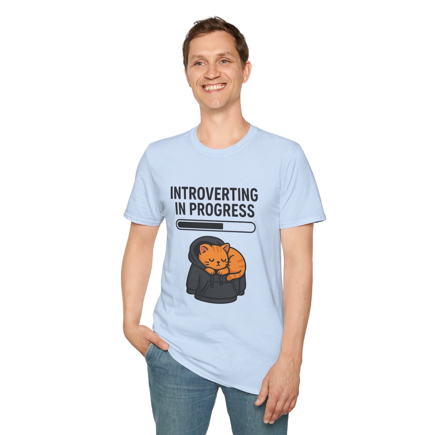 Introverting in Progress T-Shirt | Cute Cat Hoodie Tee for Proud Introverts