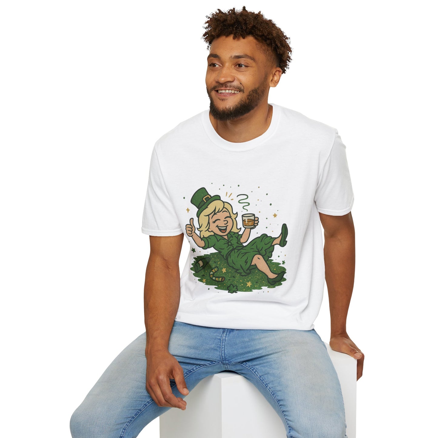 Shamrocked and Unbothered | Funny St. Patrick's Day Tee | Tipsy Leprechaun Lady T-Shirt, Irish Drinking Party Shirt for Women