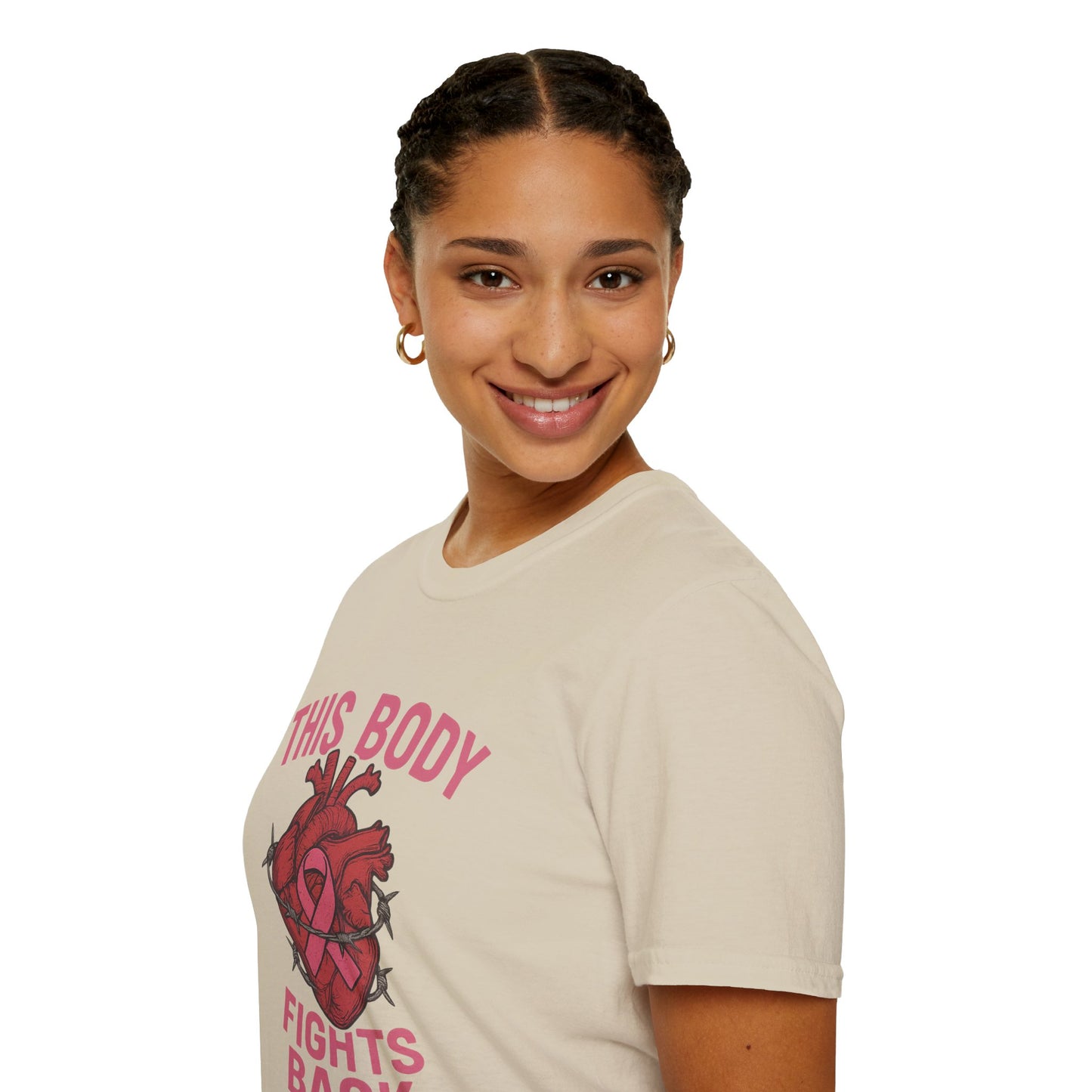 This Body Fights Back Shirt | Bold Breast Cancer Awareness Tee with Heart & Barbed Wire Design