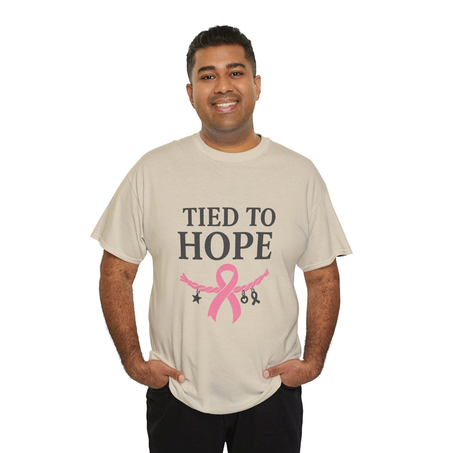 Tied to Hope Shirt | Breast Cancer Awareness Tee with Ribbon and Charms | Support & Survivor T-Shirt