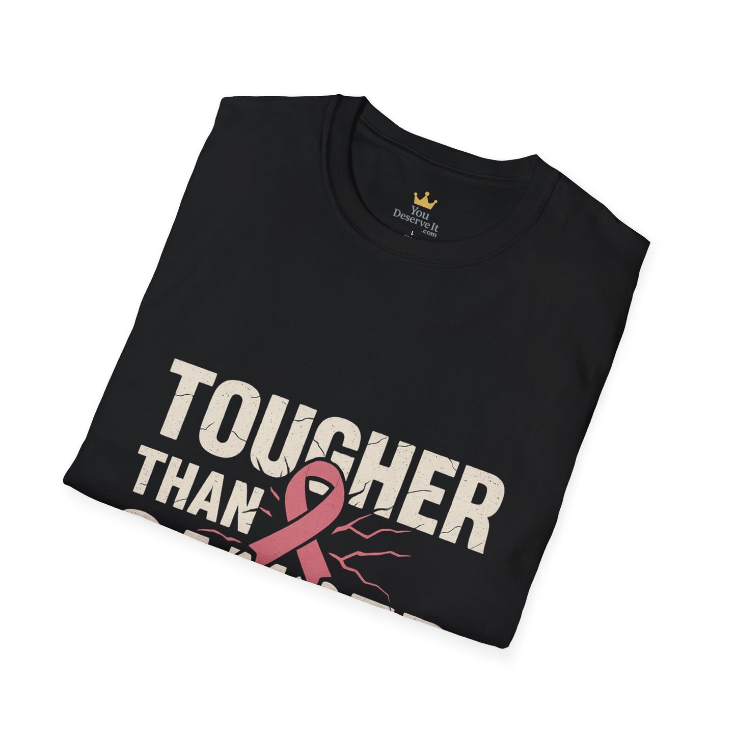 Tougher Than Cancer Shirt | Gritty Breast Cancer Awareness Tee with Cracked Ribbon Graphic
