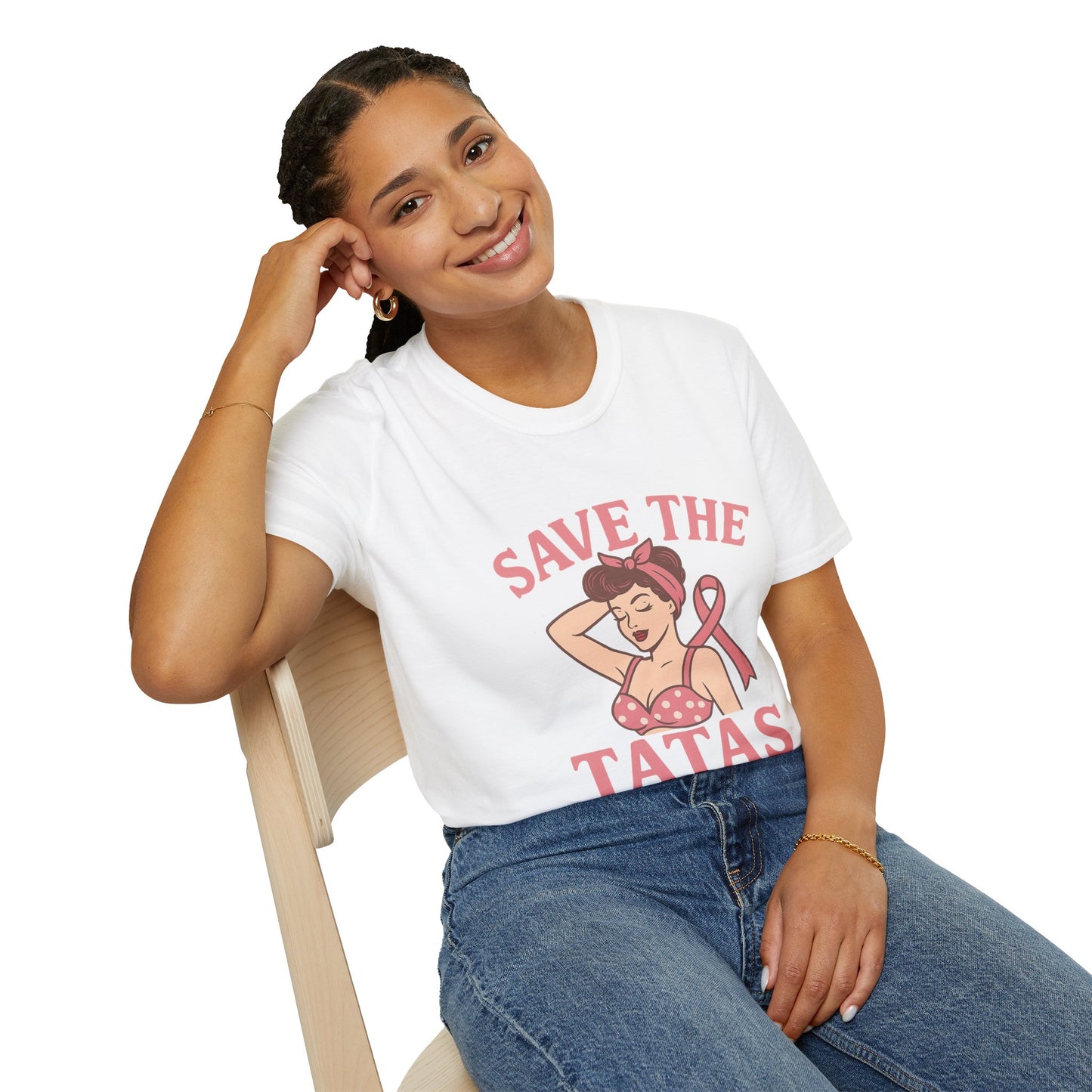 Save the Tatas Shirt | Retro Pin-Up Breast Cancer Awareness Tee with Pink Ribbon
