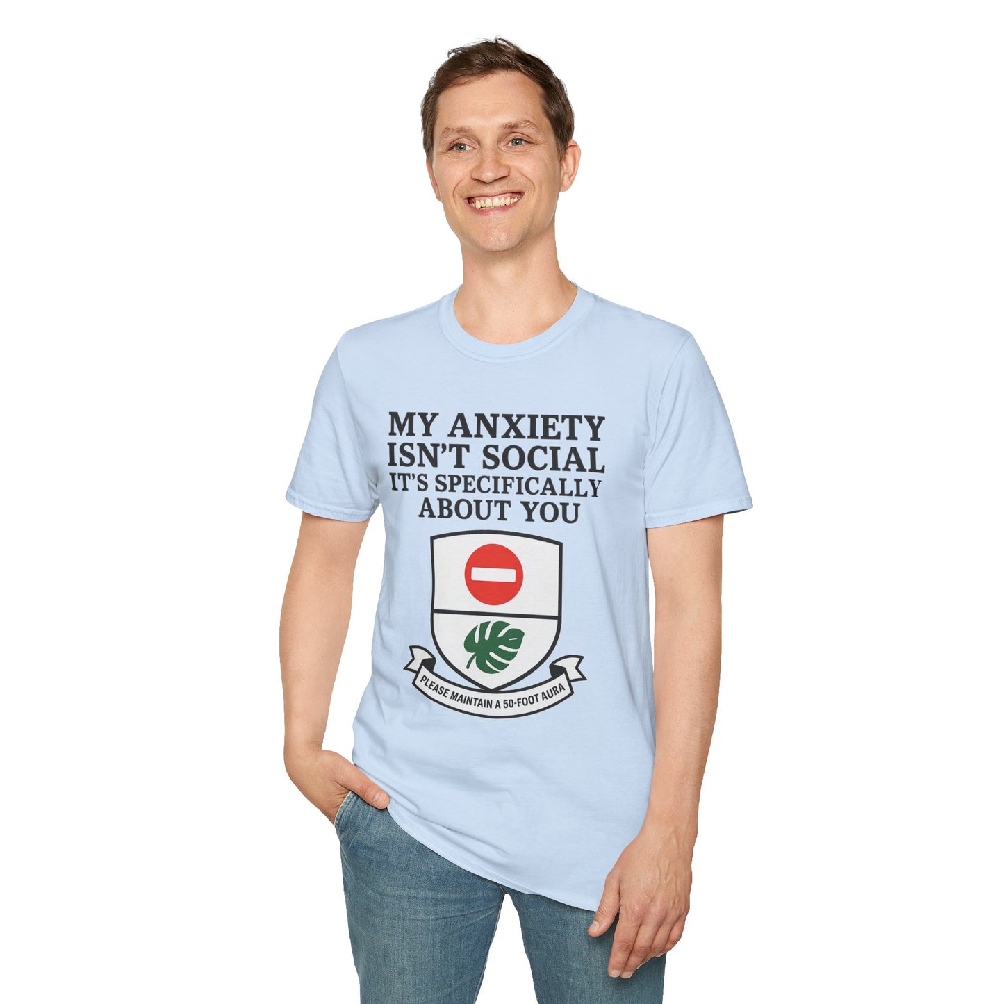 Funny Anxiety T-Shirt – Sarcastic Graphic Tee with Shield Design