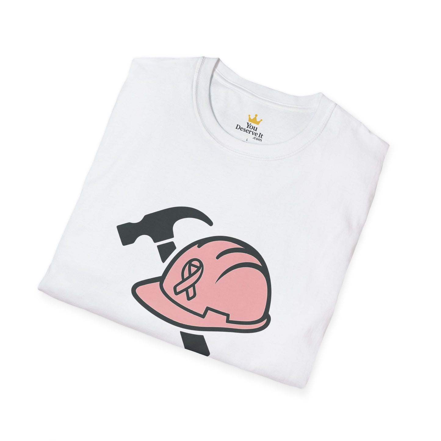 She Builds. She Battles. | Pink Ribbon Hard Hat Tee