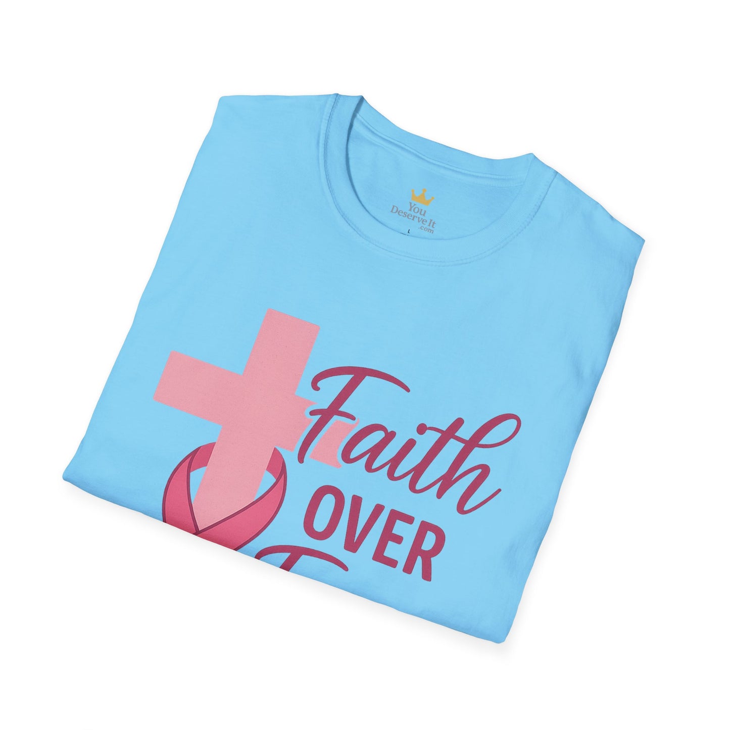Faith Over Fear Shirt | Breast Cancer Awareness Christian Tee with Cross & Pink Ribbon