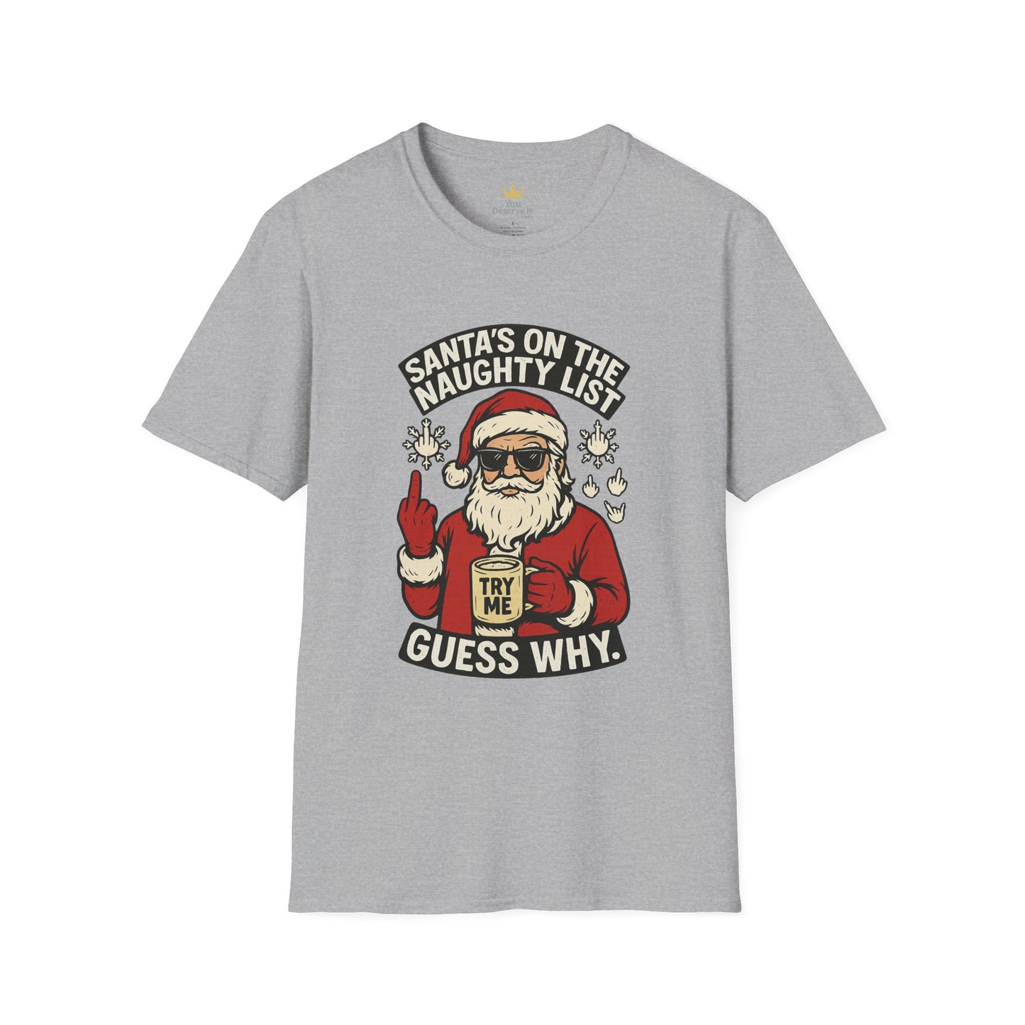 Naughty Santa T-Shirt | Funny Christmas Tee with Attitude and Middle Finger Humor