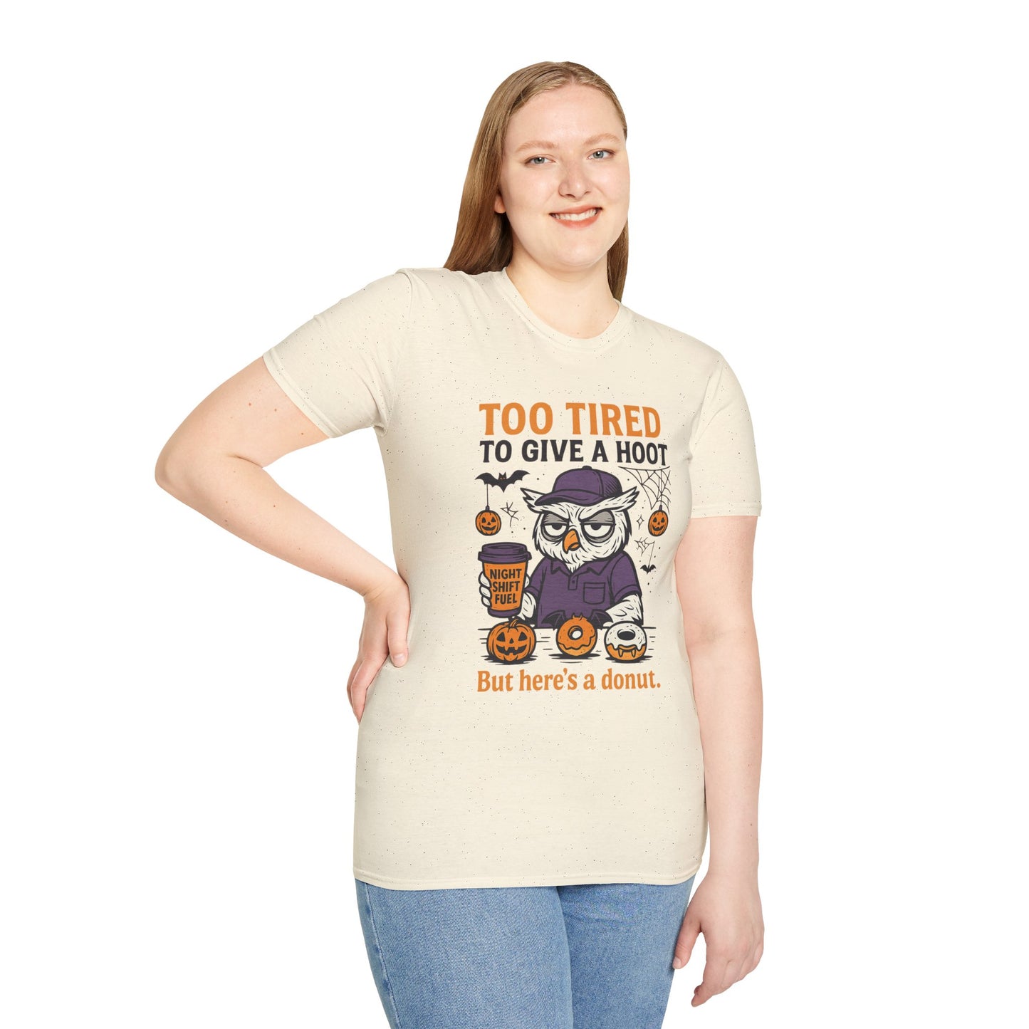 Too Tired To Give A Hoot – Funny Halloween Owl Donut T-Shirt