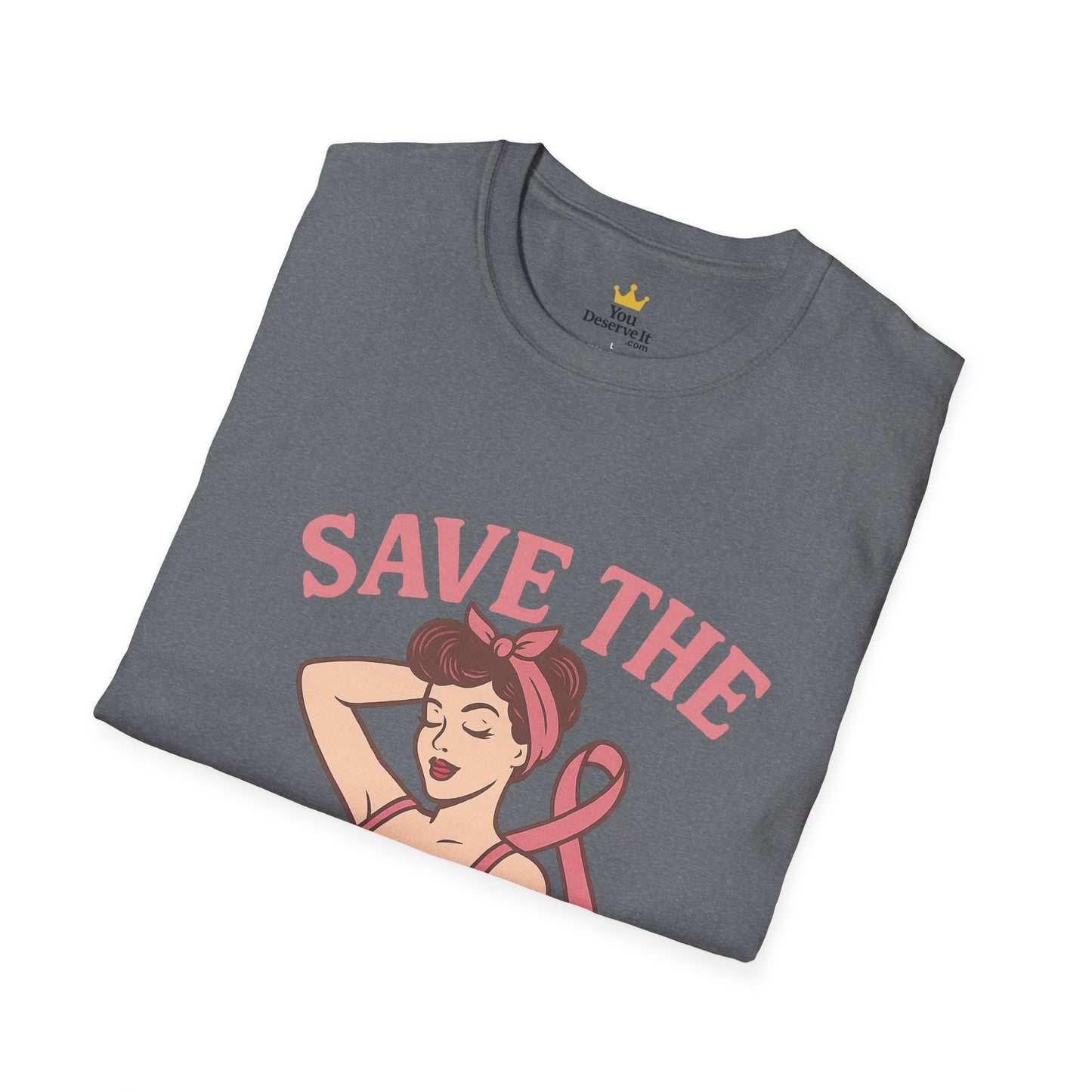 Save the Tatas Shirt | Retro Pin-Up Breast Cancer Awareness Tee with Pink Ribbon