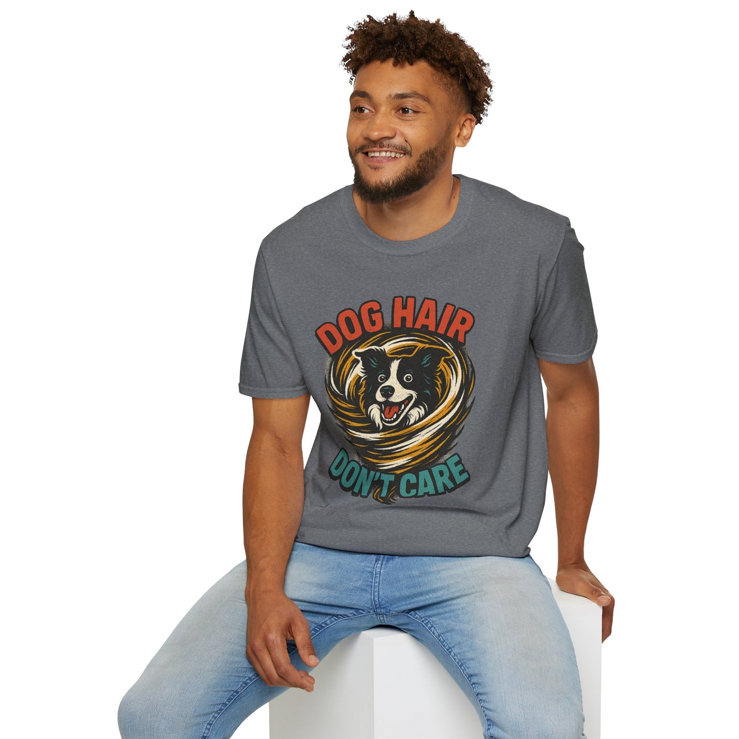 Dog Hair Don't Care Border Collie Retro Tee | Funny Spray-Paint Style T-Shirt for Pet Lovers, Gift for Pet Owners, Casual Unisex Shirt, Dog Lover Gift, Animal Theme Apparel