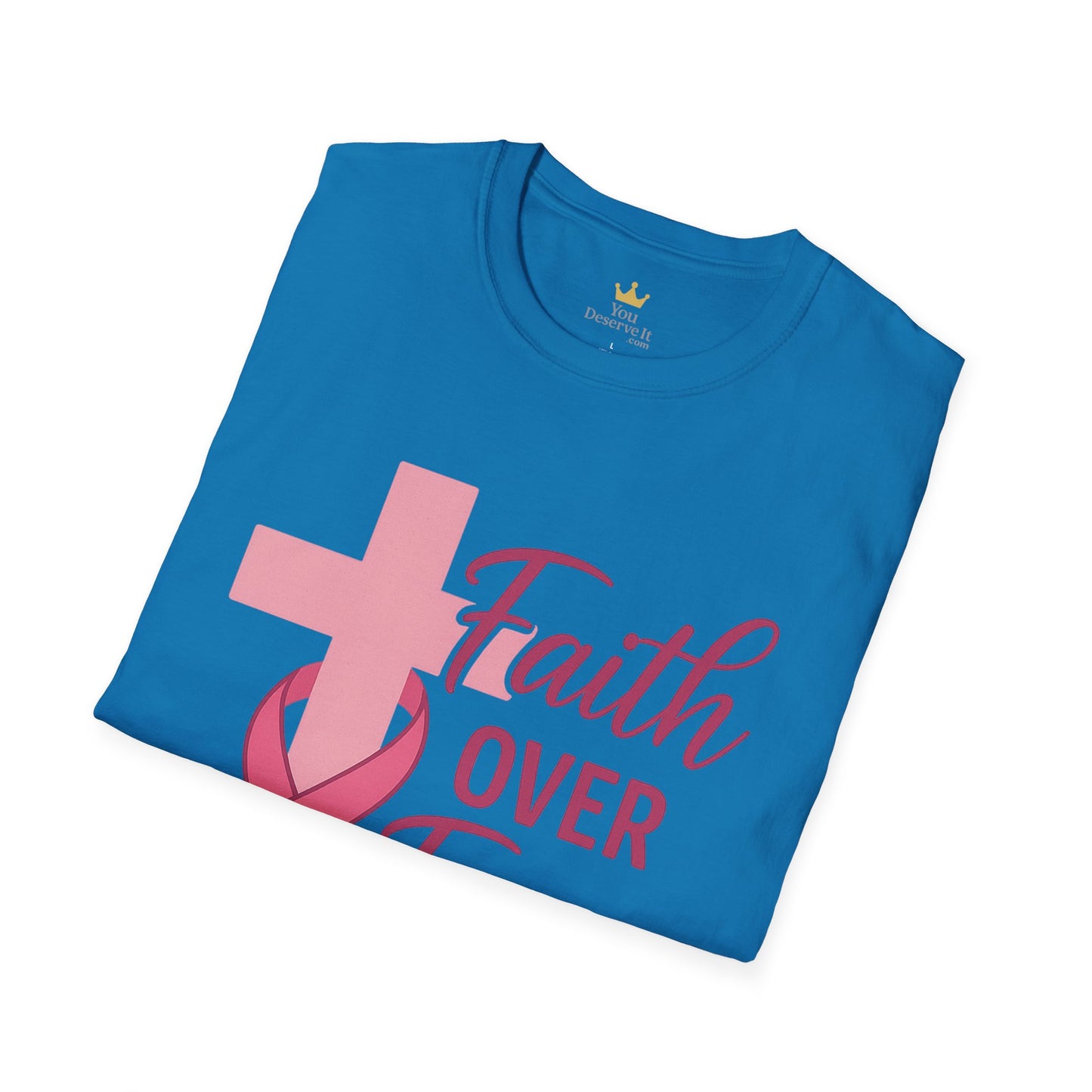 Faith Over Fear Shirt | Breast Cancer Awareness Christian Tee with Cross & Pink Ribbon