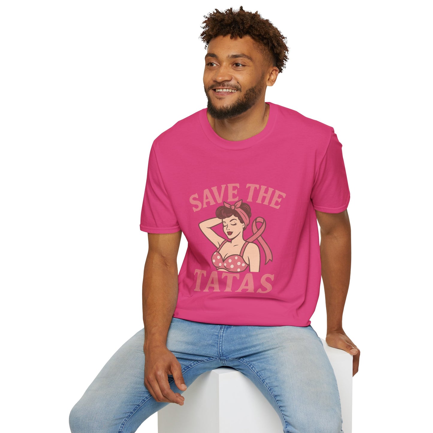 Save the Tatas Shirt | Retro Pin-Up Breast Cancer Awareness Tee with Pink Ribbon