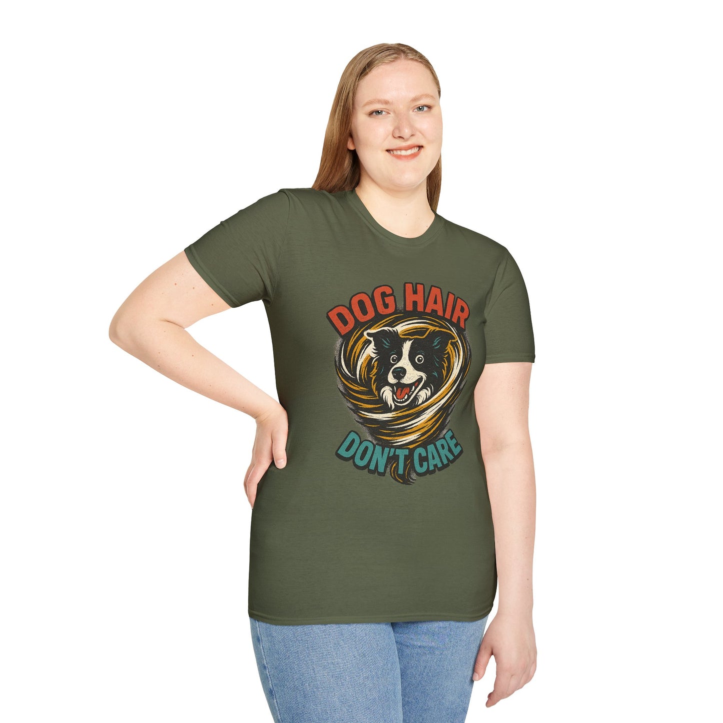 Dog Hair Don't Care Border Collie Retro Tee | Funny Spray-Paint Style T-Shirt for Pet Lovers, Gift for Pet Owners, Casual Unisex Shirt, Dog Lover Gift, Animal Theme Apparel