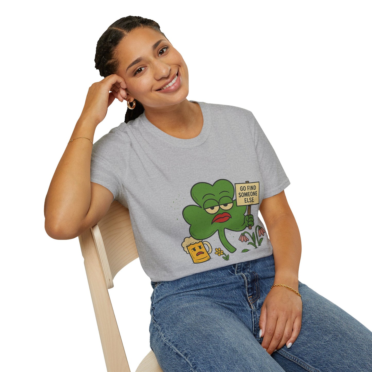 Go Find Someone Else | Sarcastic Clover T-Shirt | Funny St. Patrick's Day Shirt with Attitude, Moody Shamrock Tee, Anti-Social Irish Humor
