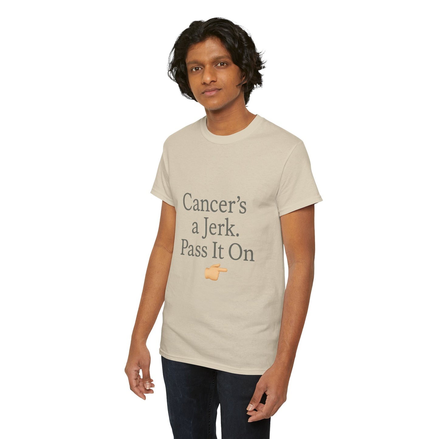 Cancer's a Jerk Shirt | Funny Supportive Awareness T-Shirt with Pointing Emoji