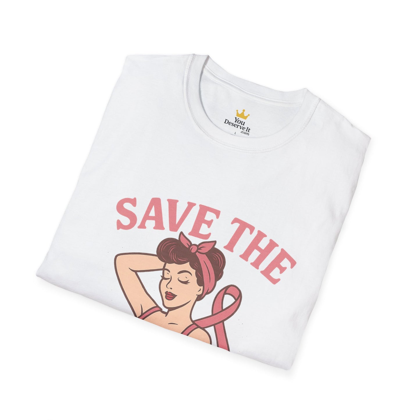 Save the Tatas Shirt | Retro Pin-Up Breast Cancer Awareness Tee with Pink Ribbon