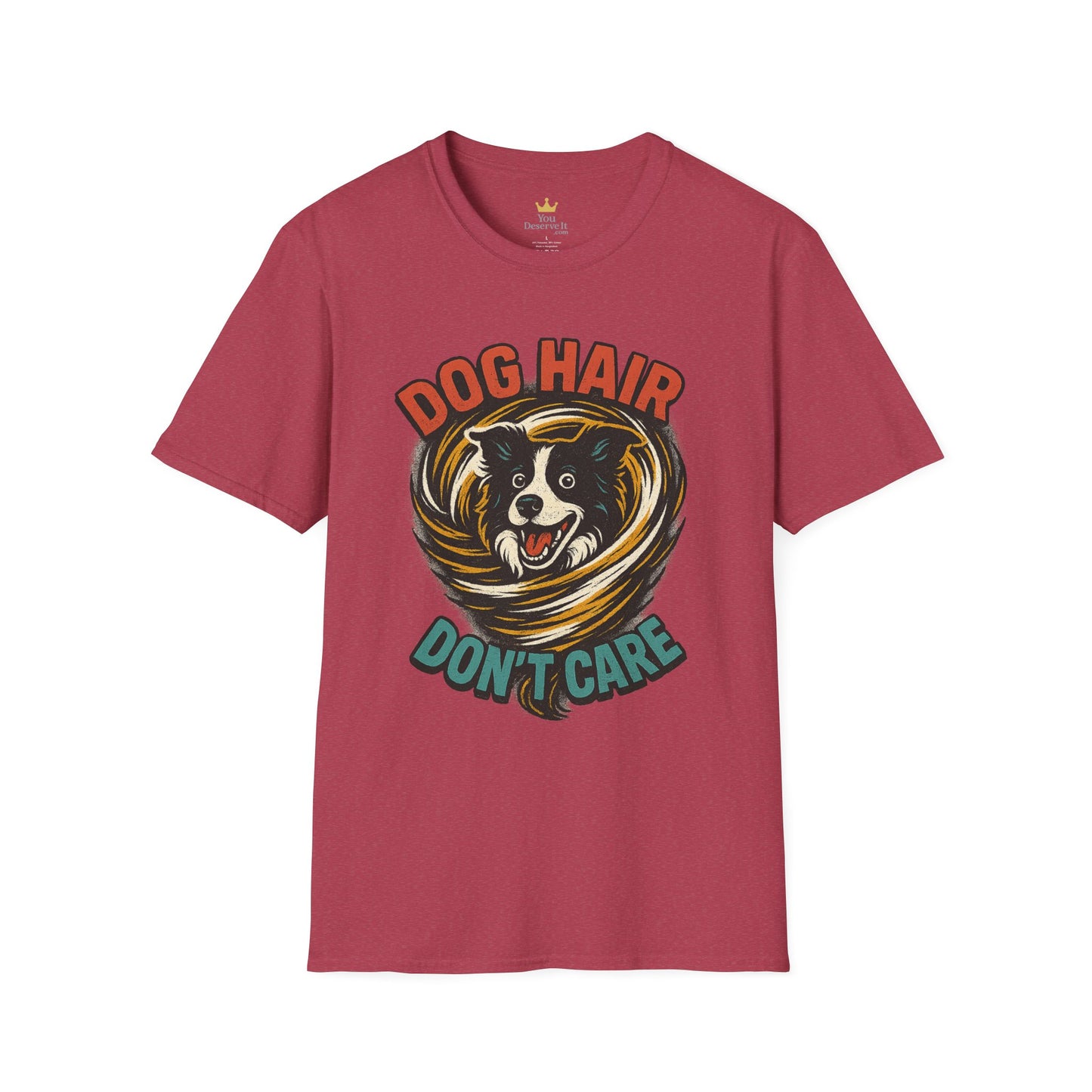 Dog Hair Don't Care Border Collie Retro Tee | Funny Spray-Paint Style T-Shirt for Pet Lovers, Gift for Pet Owners, Casual Unisex Shirt, Dog Lover Gift, Animal Theme Apparel