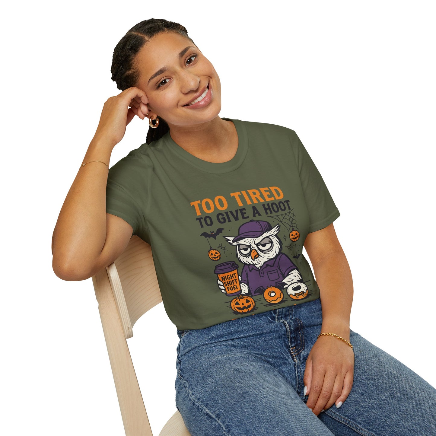 Too Tired To Give A Hoot – Funny Halloween Owl Donut T-Shirt