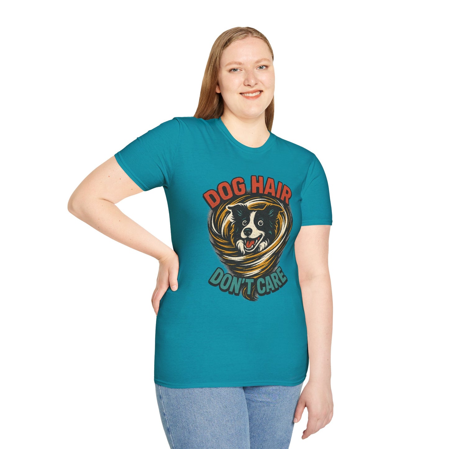 Dog Hair Don't Care Border Collie Retro Tee | Funny Spray-Paint Style T-Shirt for Pet Lovers, Gift for Pet Owners, Casual Unisex Shirt, Dog Lover Gift, Animal Theme Apparel