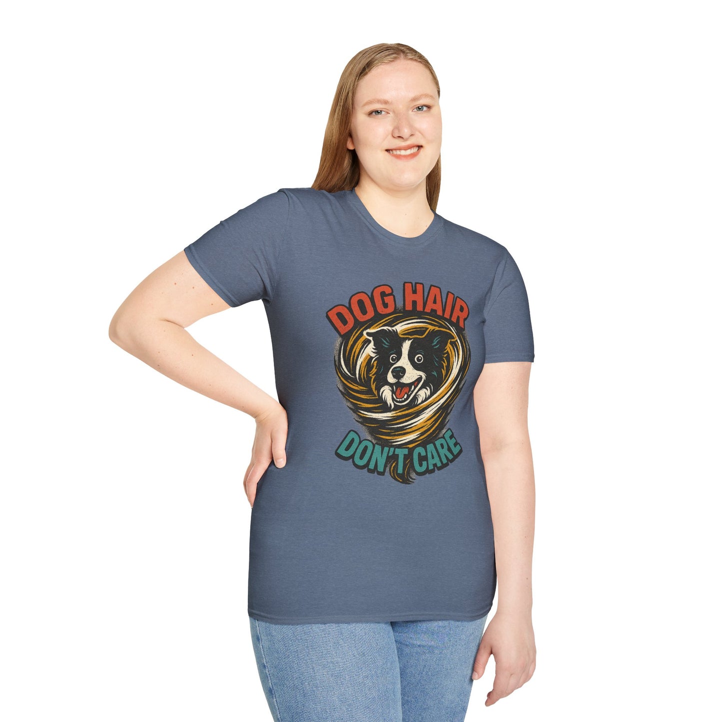 Dog Hair Don't Care Border Collie Retro Tee | Funny Spray-Paint Style T-Shirt for Pet Lovers, Gift for Pet Owners, Casual Unisex Shirt, Dog Lover Gift, Animal Theme Apparel