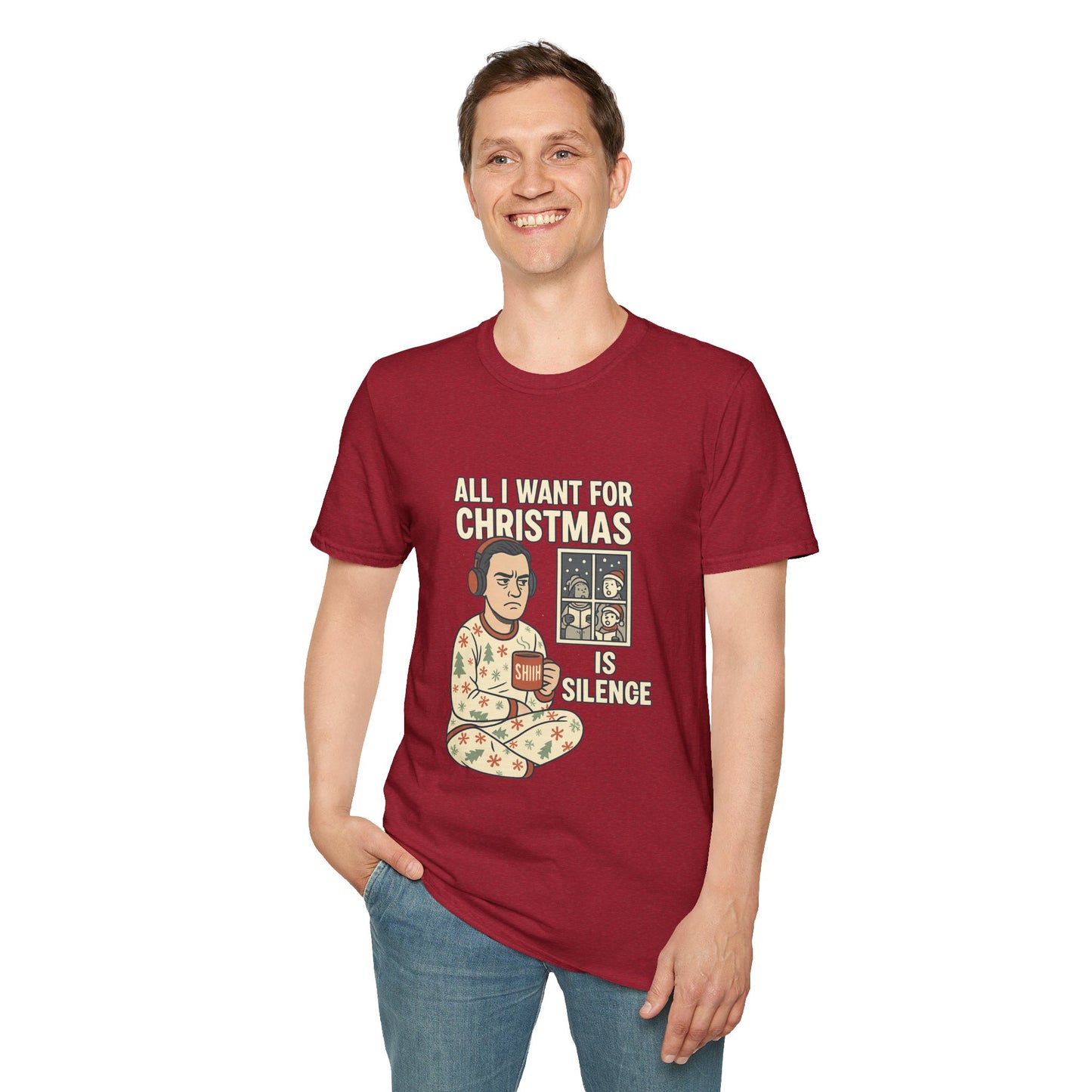 All I Want for Christmas Is Silence Shirt | Funny Anti-Social Holiday Tee | Introvert Christmas Pajamas Graphic Shirt | Sarcastic Xmas Gift