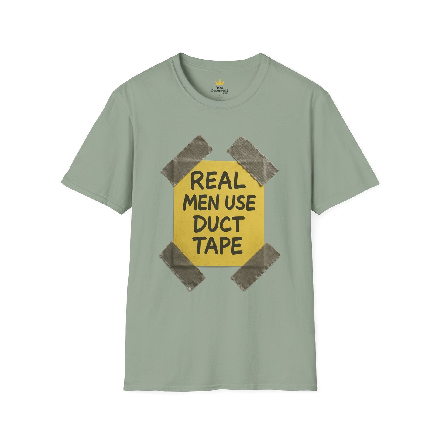 REAL MEN USE DUCT TAPE | Double-Sided '80s Fix-It T-Shirt | Bold DIY Humor Tee, Casual Wear, Handy Man Shirt, Great for Father's Day
