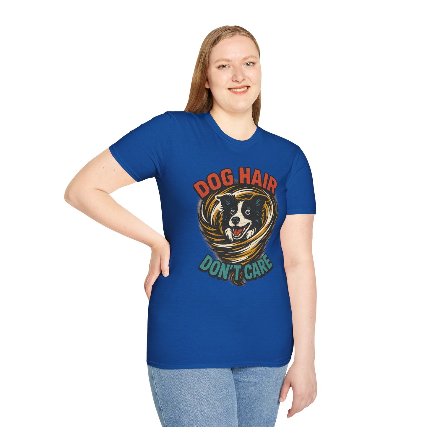 Dog Hair Don't Care Border Collie Retro Tee | Funny Spray-Paint Style T-Shirt for Pet Lovers, Gift for Pet Owners, Casual Unisex Shirt, Dog Lover Gift, Animal Theme Apparel