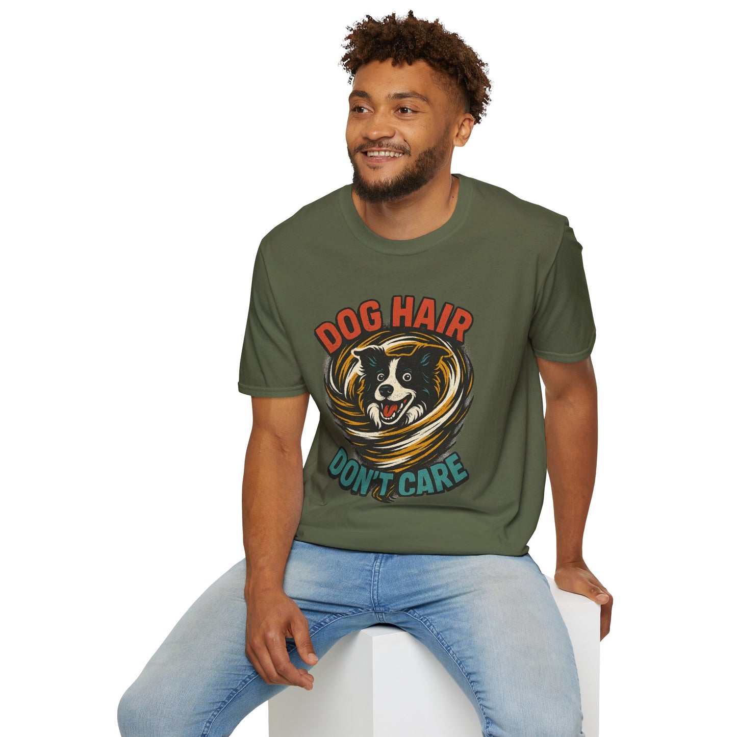 Dog Hair Don't Care Border Collie Retro Tee | Funny Spray-Paint Style T-Shirt for Pet Lovers, Gift for Pet Owners, Casual Unisex Shirt, Dog Lover Gift, Animal Theme Apparel