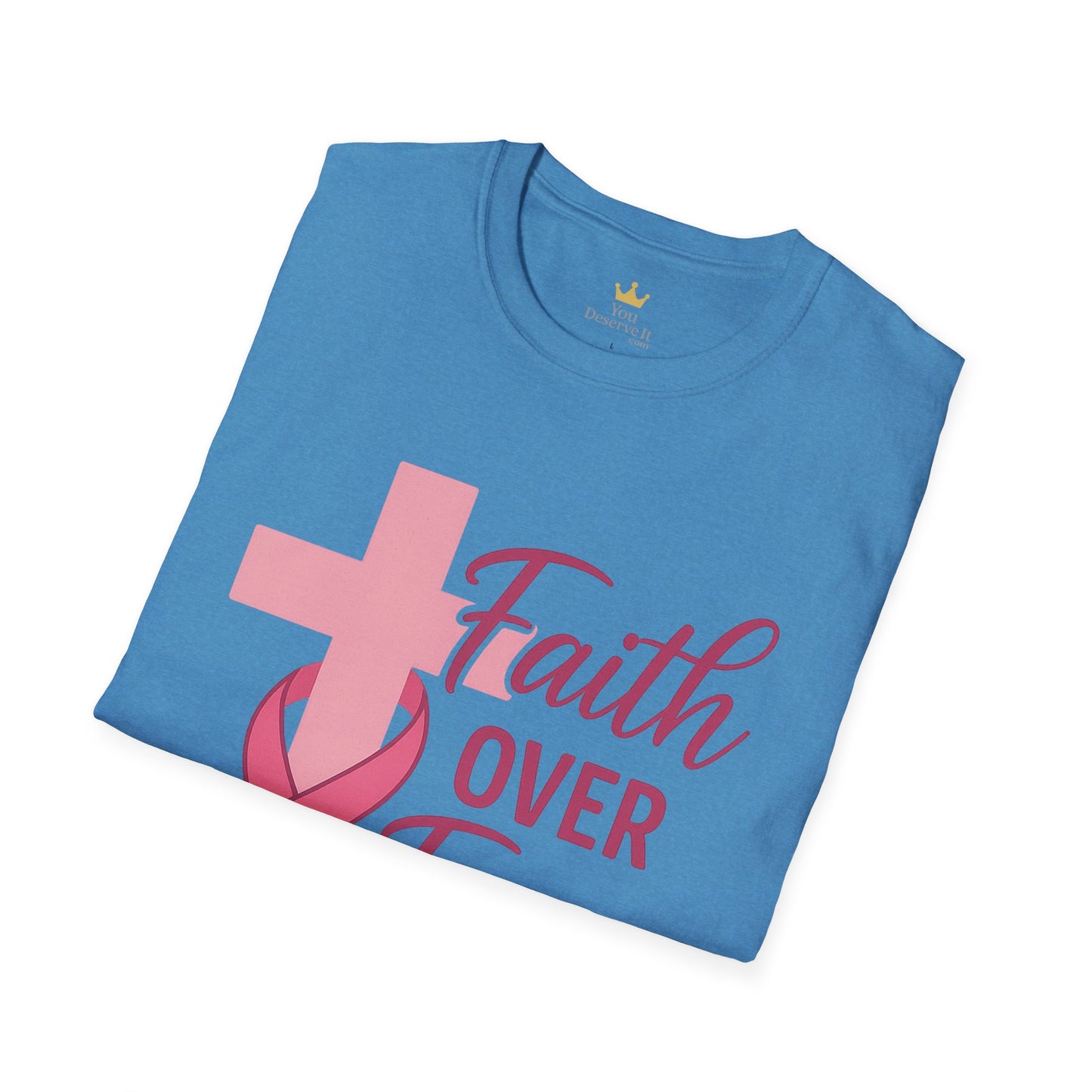 Faith Over Fear Shirt | Breast Cancer Awareness Christian Tee with Cross & Pink Ribbon